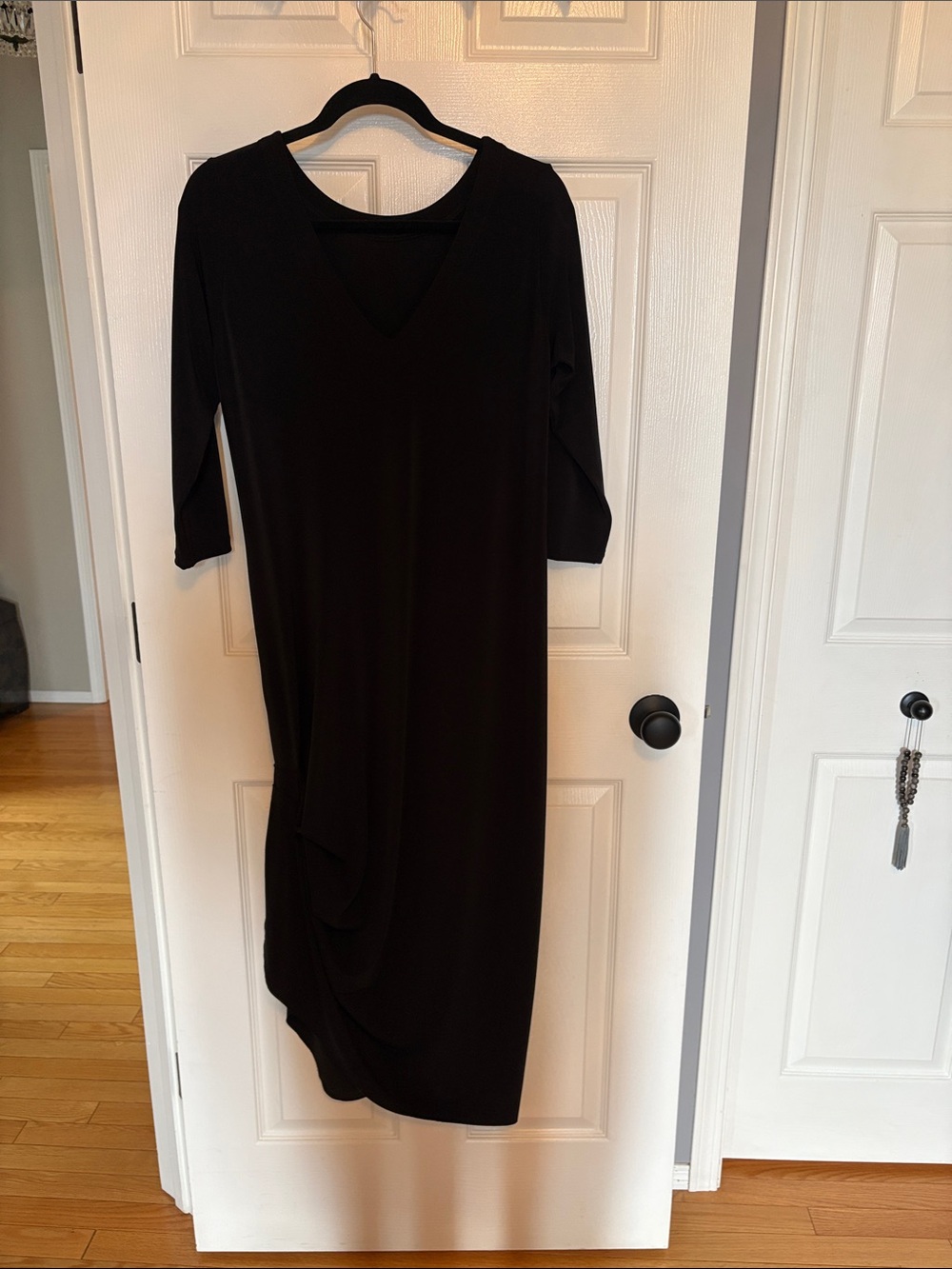 Sympli Black Long Sleeve Reversible Draped Midi Dress